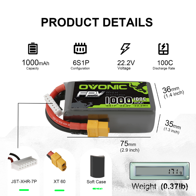 2Pcs OVONIC 1000mAh 100C 22.2V - Fpv Racing Quadcopter ulasan dan harga